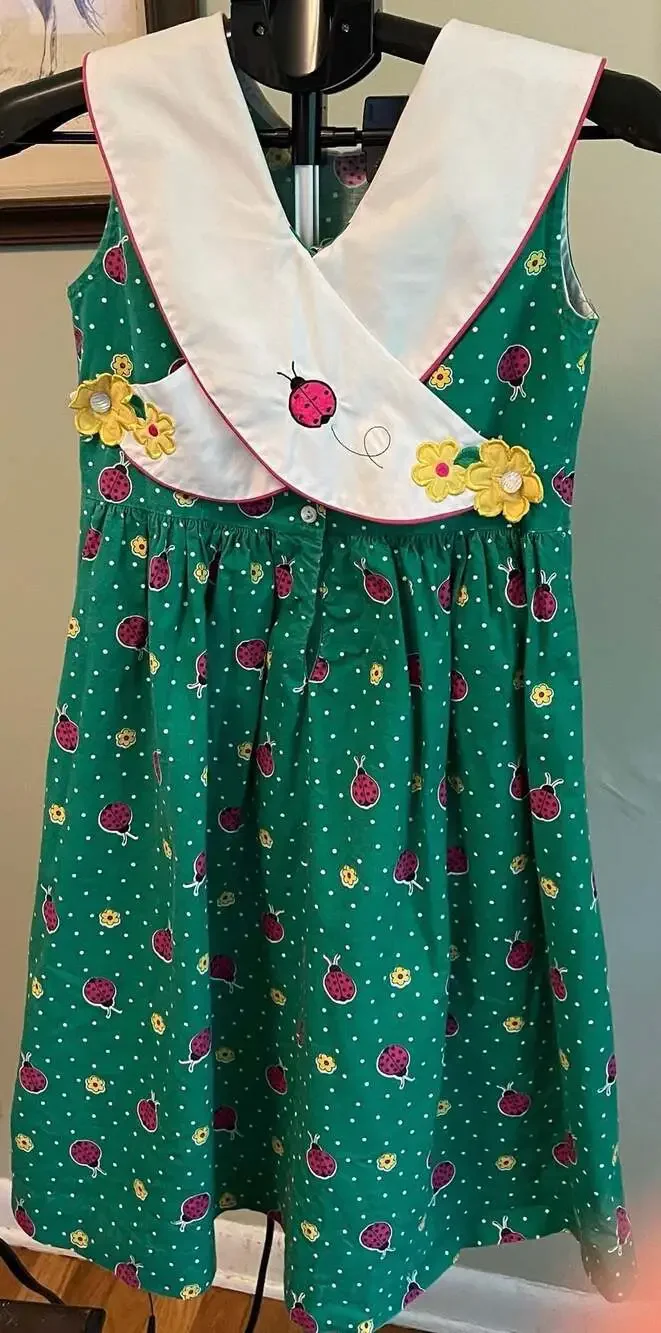 Vintage Style Green Ladybug Cotton Sundress Sz 12, Back to School